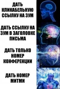 Дать кликабельную ссылку на зум Дать ссылку на зум в заголовке письма дать только номер конференции дать номер митми