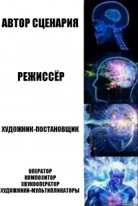 АВТОР СЦЕНАРИЯ РЕЖИССЁР ХУДОЖНИК-ПОСТАНОВЩИК ОПЕРАТОР
КОМПОЗИТОР
ЗВУКООПЕРАТОР
ХУДОЖНИКИ-МУЛЬТИПЛИКАТОРЫ