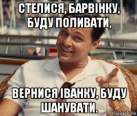 стелися, барвінку, буду поливати, вернися іванку, буду шанувати.