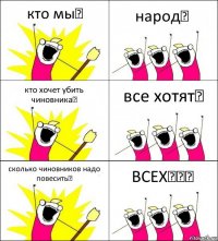 кто мы？ народ！ кто хочет убить чиновника？ все хотят！ сколько чиновников надо повесить？ ВСЕХ！！！