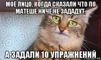 моё лицо, когда сказали что по матеше ничё не зададут, а задали 10 упражнений