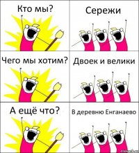 Кто мы? Сережи Чего мы хотим? Двоек и велики А ещё что? В деревню Енганаево