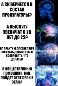 А СК вернётся в состав прокуратуры? А выслугу увеличат с 20 лет до 25? На практике заставляют сшивать документы и копировать, что делать? Я общественный помощник, мне пойдёт этот срок в стаж?