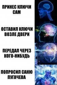 Принес ключи сам Оставил ключи возле двери Передал через кого-нибудь Попросил Саню Пугачева