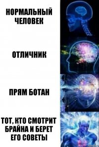 нормальный человек отличник прям ботан тот, кто смотрит брайна и берет его советы