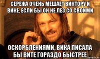 сережа очень мешает виктору и вике, если бы он не лез со своими оскорблениями, вика писала бы вите гораздо быстрее