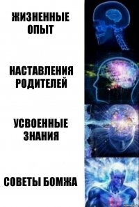 Жизненные опыт Наставления родителей Усвоенные знания Советы бомжа