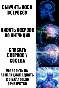 Выучить все к всероссу писать всеросс по интуиции списать всеросс у соседа уговорить на апелляции поднять с 0 баллов до призерства