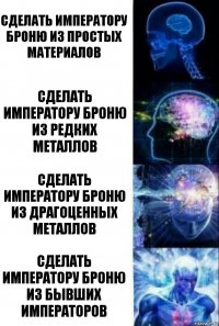 Сделать императору броню из простых материалов Сделать императору броню из редких металлов Сделать императору броню из драгоценных металлов Сделать императору броню из бывших императоров