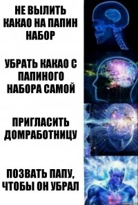 не вылить какао на папин набор Убрать какао с папиного набора самой пригласить домработницу позвать папу, чтобы он убрал