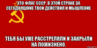 это флаг ссср. в этой стране за сегодняшние твои действия и мышление тебя бы уже расстреляли и закрыли на пожизнено.