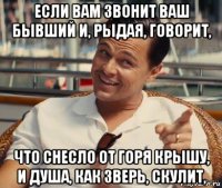 если вам звонит ваш бывший и, рыдая, говорит, что снесло от горя крышу, и душа, как зверь, скулит,