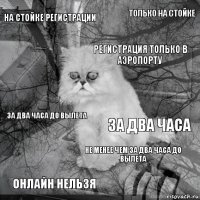 на стойке регистрации за два часа регистрация только в аэропорту онлайн нельзя за два часа до вылета только на стойке не менее чем за два часа до вылета   