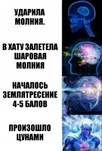 ударила молния. В хату залетела шаровая молния Началось землятресение 4-5 балов Произошло
цунами