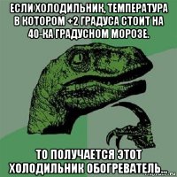 если холодильник, температура в котором +2 градуса стоит на 40-ка градусном морозе. то получается этот холодильник обогреватель...