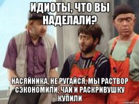 идиоты, что вы наделали? насяйника, не ругайся, мы раствор сэкономили, чай и раскривушку купили