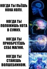 Когда ты пьёшь кока колу. Когда ты положишь кота в сумку. Когда ты приобретёшь себе магию. Когда ты станешь волшебником.