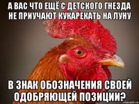 а вас что ещё с детского гнезда не приучают кукарекать на луну в знак обозначения своей одобряющей позиции?