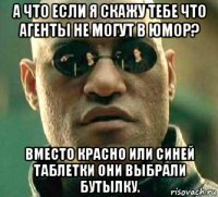 а что если я скажу тебе что агенты не могут в юмор? вместо красно или синей таблетки они выбрали бутылку.