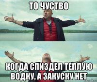 то чуство когда спиздел теплую водку, а закуску нет