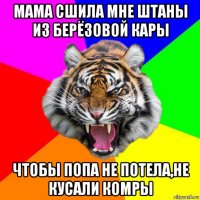 мама сшила мне штаны из берёзовой кары чтобы попа не потела,не кусали комры