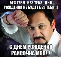 без тебя ..без тебя...дня рождения не будет без тебя!!! с днем рождения раисочка моя!!!