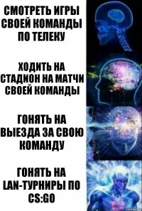 Смотреть игры своей команды по телеку Ходить на стадион на матчи своей команды Гонять на выезда за свою команду Гонять на LAN-турниры по CS:GO