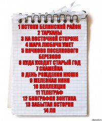 1 Истоки белинский район
2 Тарханы
3 На восточной стороне
4 Мара любичи умет
5 Вячково поселкового березово
6 Куда уходит старый год
7 Скамейка
8 День рождения нюши
9 Железная няня
10 Коллекция
11 Телеграф
12 Биография зонтика
13 Забытая история
14 Ля