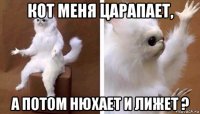 кот меня царапает, а потом нюхает и лижет ?