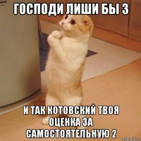 господи лиши бы 3 и так котовский твоя оценка за самостоятельную 2