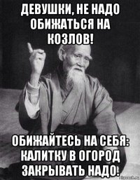 девушки, не надо обижаться нa козлов! обижайтесь на себя: кaлитку в огород закрывать надо.