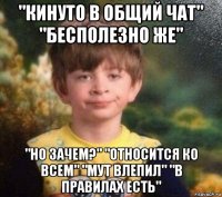 "кинуто в общий чат" "бесполезно же" "но зачем?" "относится ко всем" "мут влепил" "в правилах есть"