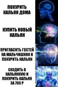 Покурить кальян дома Купить новый кальян Пригласить гостей на мальчишник и покурить кальян Сходить в кальянную и покурить кальян за 700 р