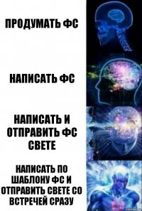 Продумать ФС Написать ФС Написать и отправить ФС Свете Написать по шаблону ФС и отправить Свете со встречей сразу