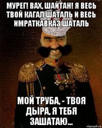 мурег! вах, шайтан! я весь твой кагал шаталь и весь имраткавказ шаталь мой труба, - твоя дыра, я тебя зашатаю...