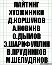 лайтинг хуожиники д.коршунов а.новикв о.дымов э.шарифуллин в.прудников м.шелудяков