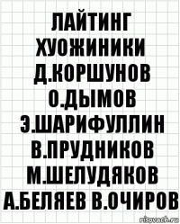 лайтинг хуожиники д.коршунов о.дымов э.шарифуллин в.прудников м.шелудяков а.беляев в.очиров