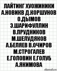 лайтинг хуожиники а.новикв д.коршунов о.дымов э.шарифуллин в.прудников м.шелудяков а.беляев в.очиров м.строгалев е.головин е.голуб а.якимова