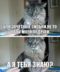 У тя зачетные сиськи,не то что у моей подруги А я тебя знаю?