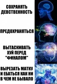 Сохранять девственность Предохраняться Вытаскивать хуй перед "финалом" Вырезать матку и ебаться как ни в чем не бывало