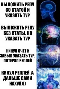 Выложить репу со статой и указать тур Выложить репу без статы, но указать тур Кинул счет и забыл указать тур, потерял реплей Кинул реплей, а дальше сами нахуй)))