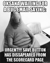 oksana waiting for a bug email saying: urgent!!! save button has dissapeared from the scorecard page