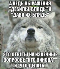 а ведь выражения "дебилы, блядь" и "дави их, блядь" это ответы на извечные вопросы: "кто виноват" и "что делать"