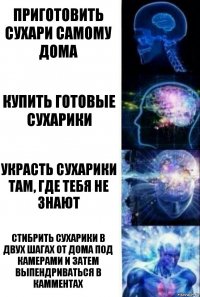 приготовить сухари самому дома купить готовые сухарики украсть сухарики там, где тебя не знают Стибрить сухарики в двух шагах от дома под камерами и затем выпендриваться в камментах