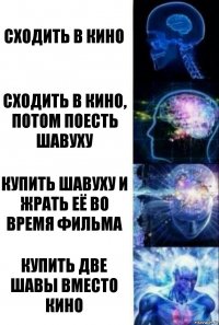 сходить в кино сходить в кино, потом поесть шавуху купить шавуху и жрать её во время фильма купить две шавы вместо кино