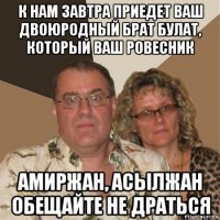 к нам завтра приедет ваш двоюродный брат булат, который ваш ровесник амиржан, асылжан обещайте не драться