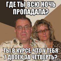 где ты всю ночь пропадала? ты в курсе, что у тебя 7 двоек за четверть?