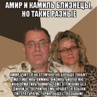 амир и камиль близнецы, но такие разные амир учится на отлично, но больше любит математику, химию, физику, биологию, информатику, камиль тоже отличник без единой четверки, но ему нравятся языки, литература, история, обществознание