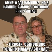 -амир, а где камиль? - но я камиль, а амир в гостиной, книгу читает - прости, сынок, вас только мама различает