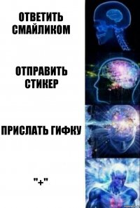 Ответить смайликом Отправить стикер Прислать гифку "+"